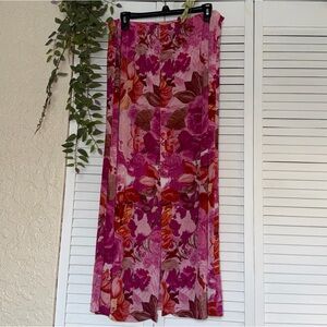 La Bonita Stylish Floral Elastic Waist Pink Maxi Skirt Lightweight L/XL Slit